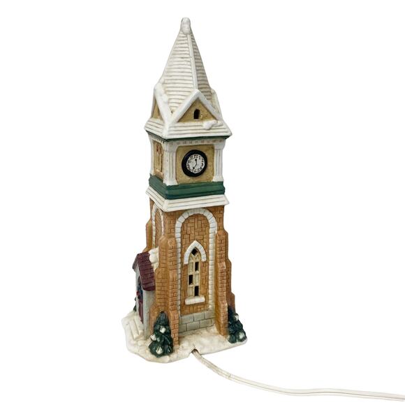 Village Square Christmas Holiday Ceramic Lighted Clock Tower - Picture 3 of 11
